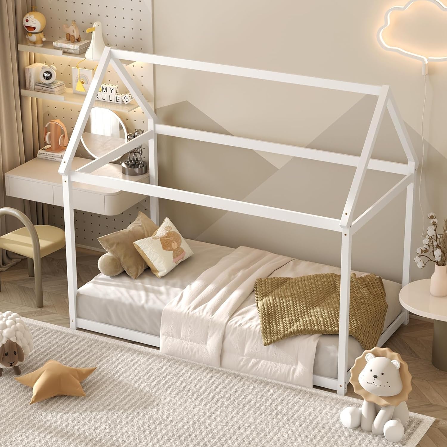 Lit Cabane Montessori avec Toit — Cadre en Bois pour Enfant