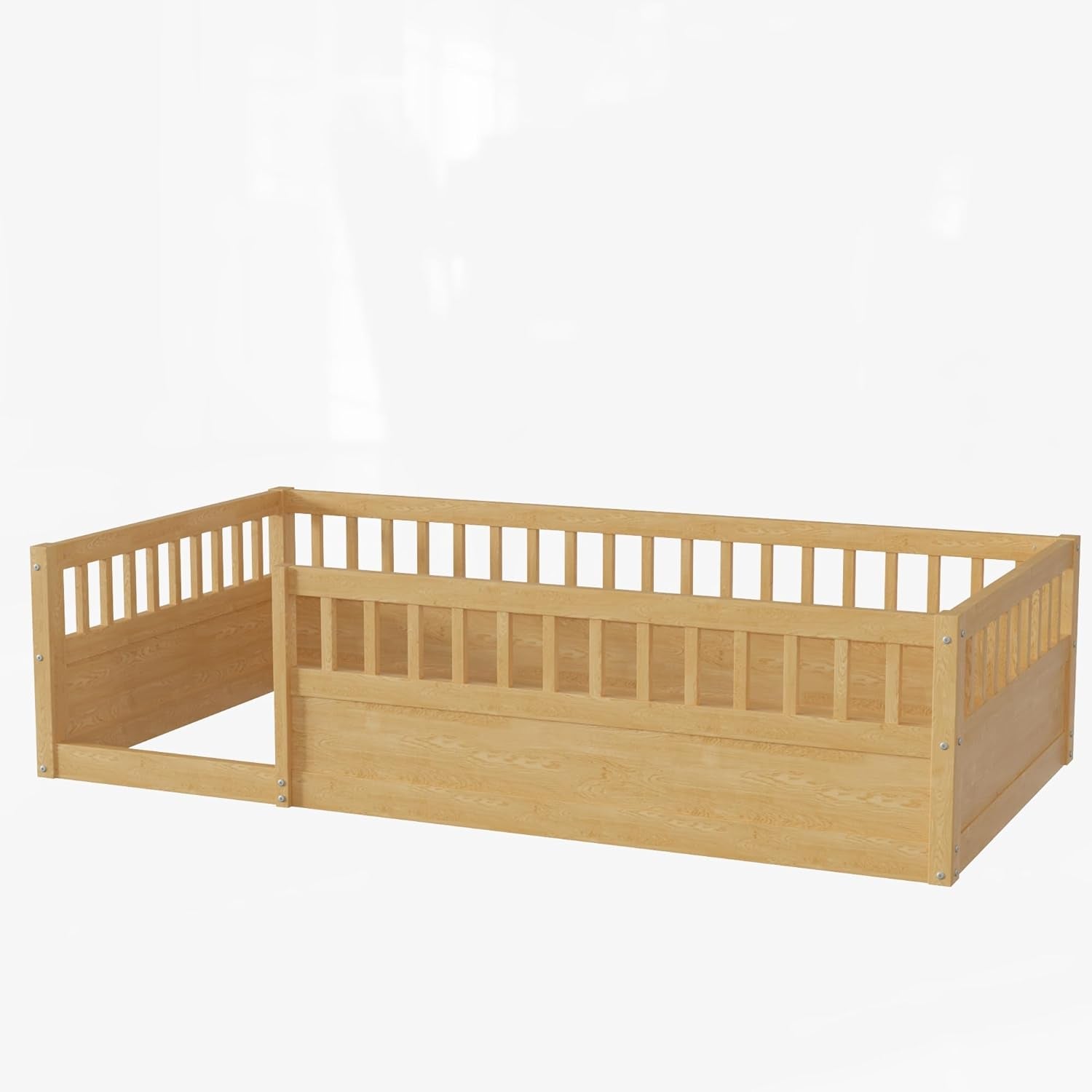 Lit au Sol Montessori avec Barrières de Sécurité — Bois Naturel