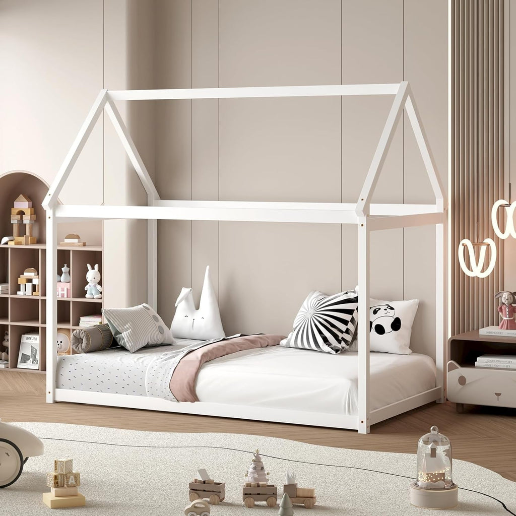 Lit Cabane Montessori avec Toit — Cadre en Bois pour Enfant