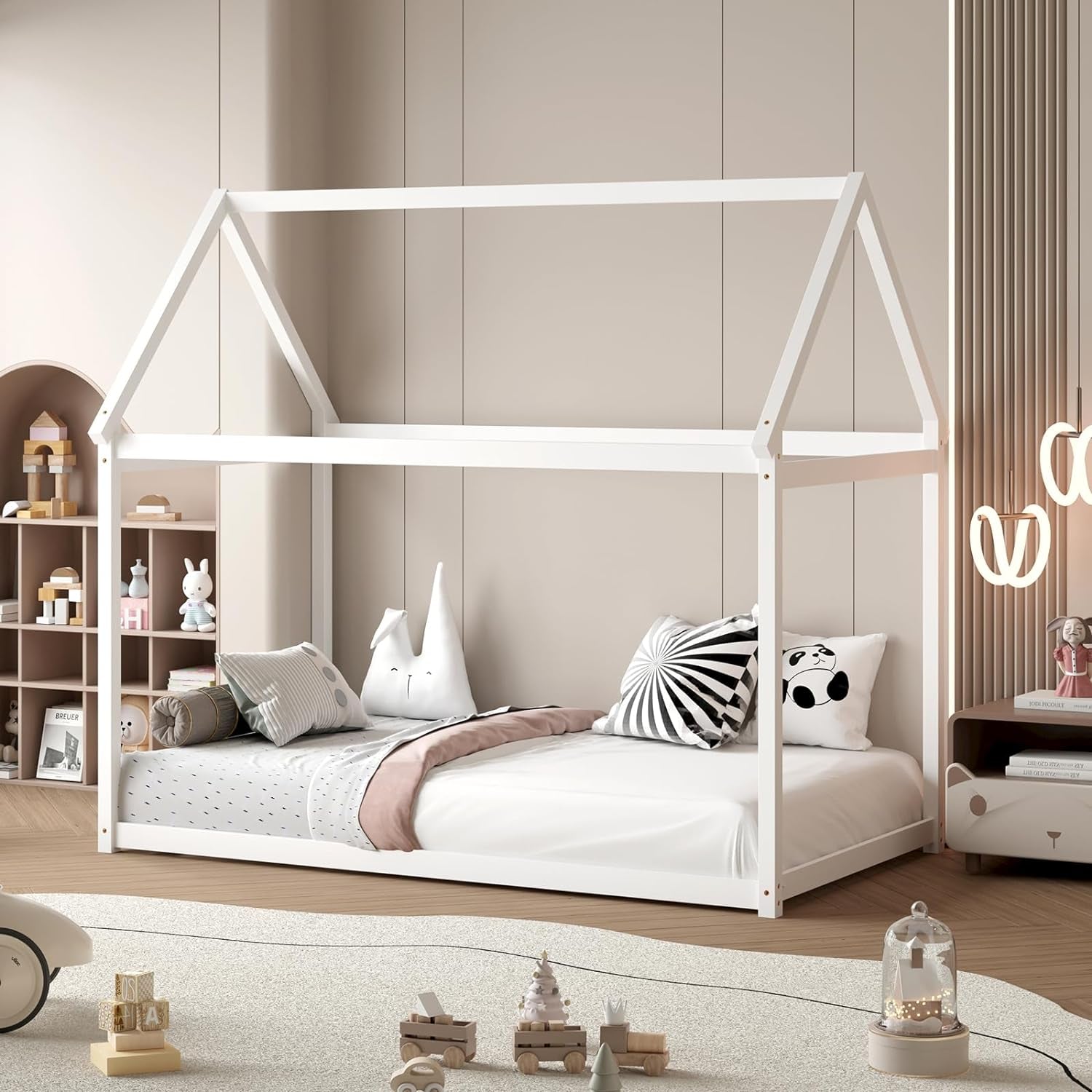 Lit Cabane Montessori avec Toit — Cadre en Bois pour Enfant