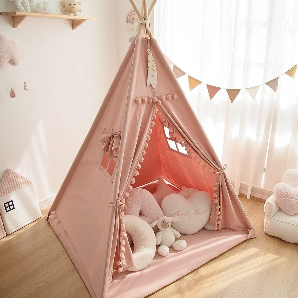Tipi pour Enfant avec Tapis Pliable — Tente de Jeu Intérieur/Extérieur