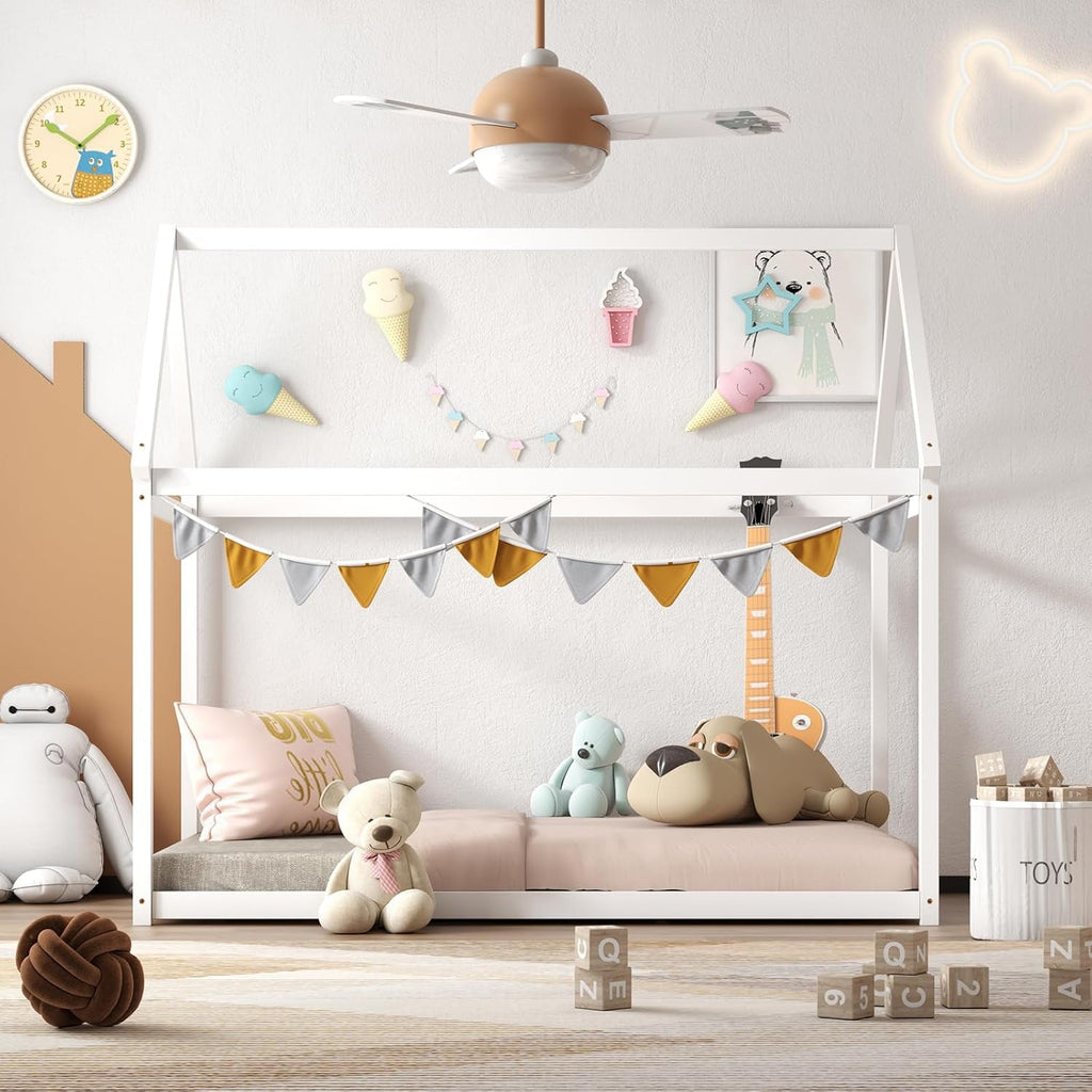 Lit Cabane Montessori avec Toit — Cadre en Bois pour Enfant
