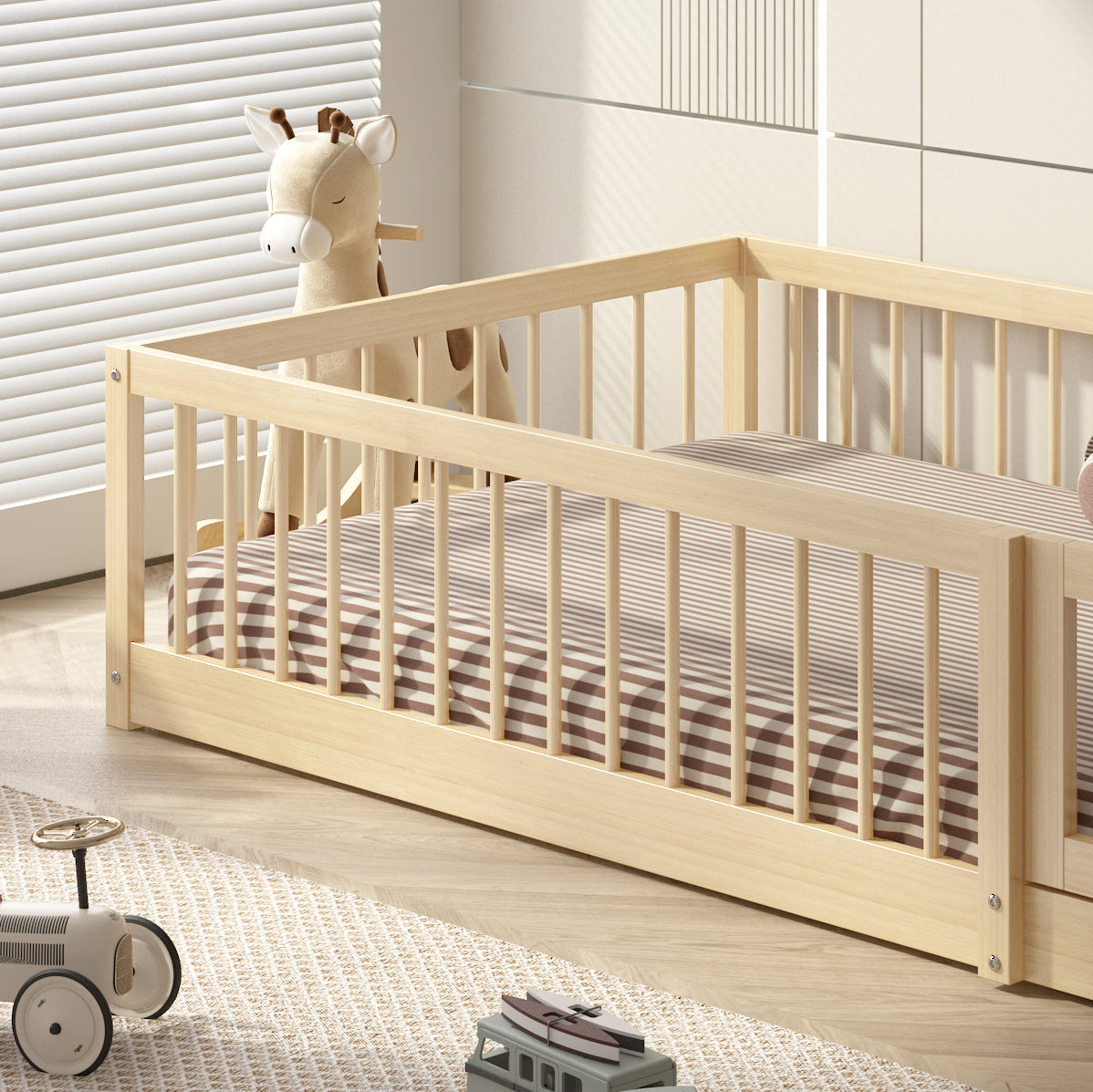 Lit au Sol Montessori en Bois Naturel — Modèle Dream Raft