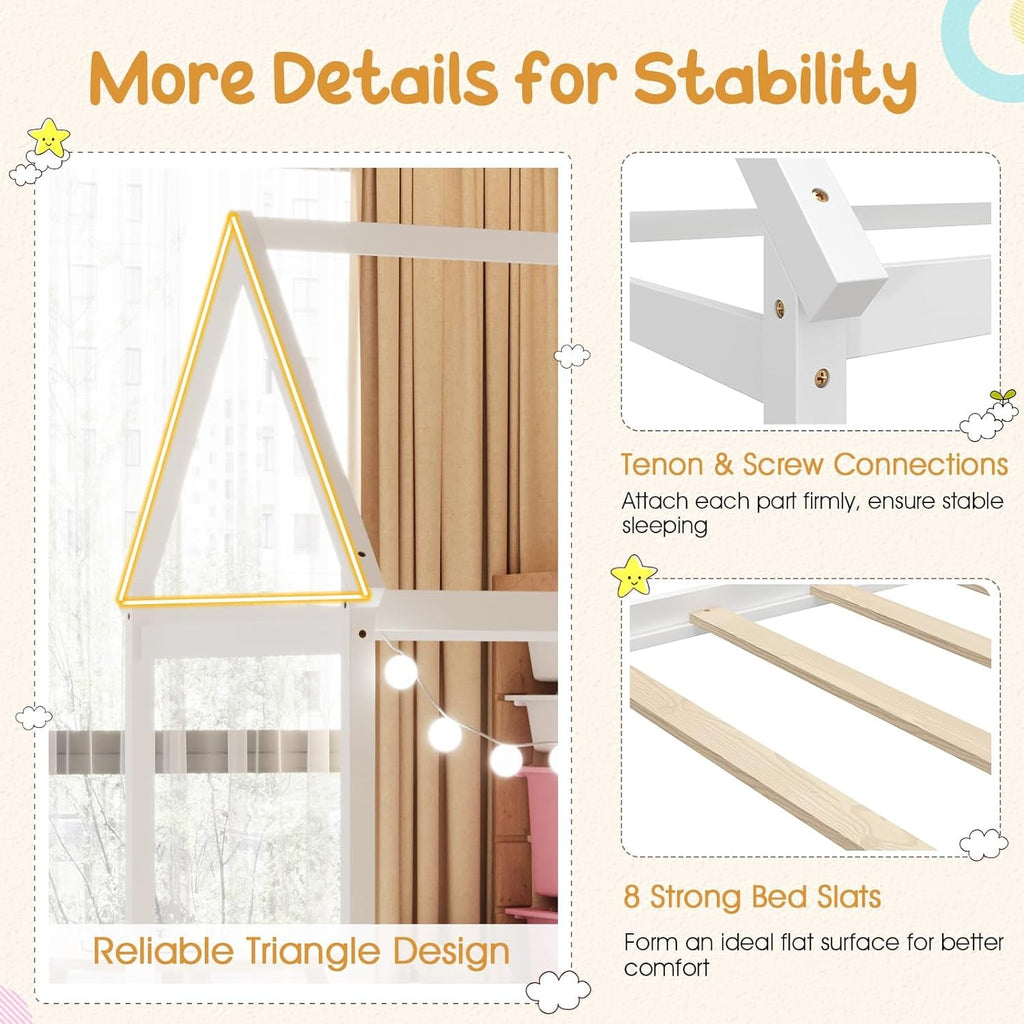 Lit Cabane Montessori avec Toit — Cadre en Bois pour Enfant
