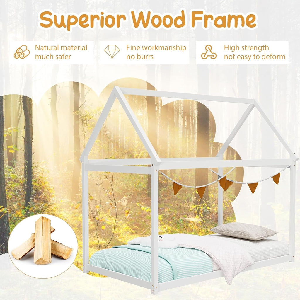 Lit Cabane Montessori avec Toit — Cadre en Bois pour Enfant