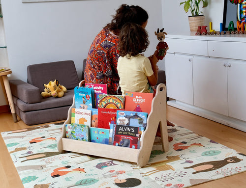 Bibliothèque Montessori en Bois avec Assise — Petit, Moyen ou Grand Format