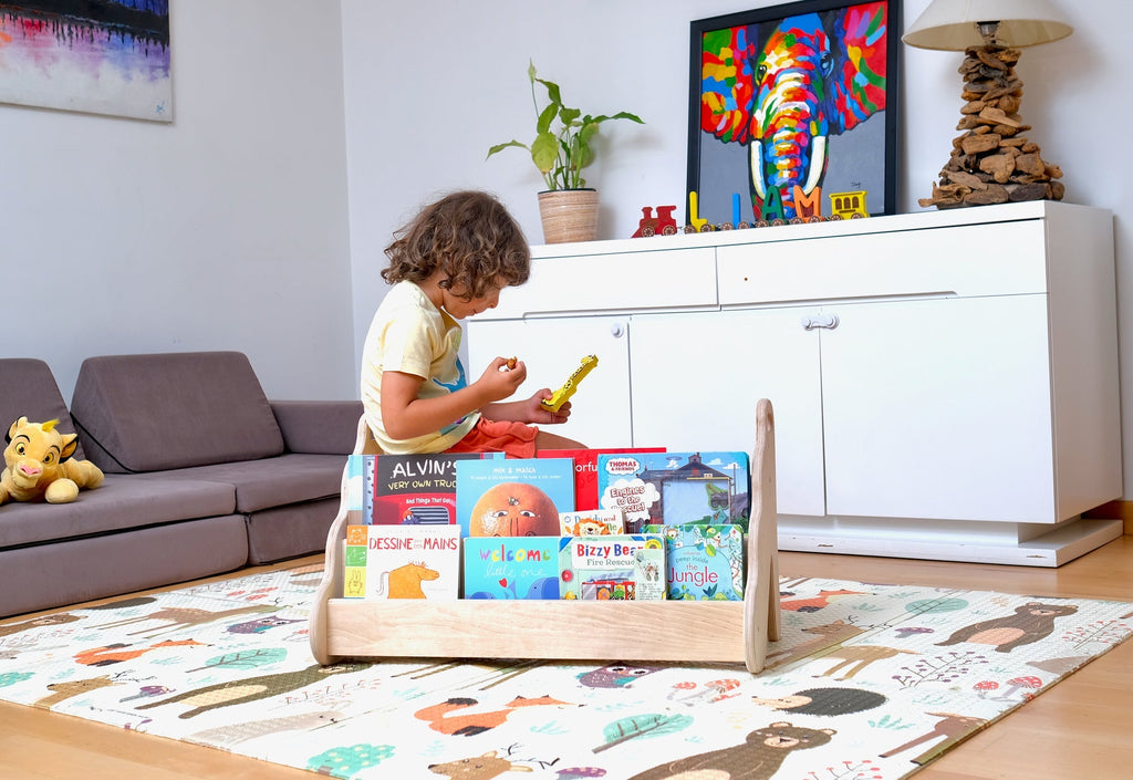 Bibliothèque Montessori en Bois avec Assise — Petit, Moyen ou Grand Format