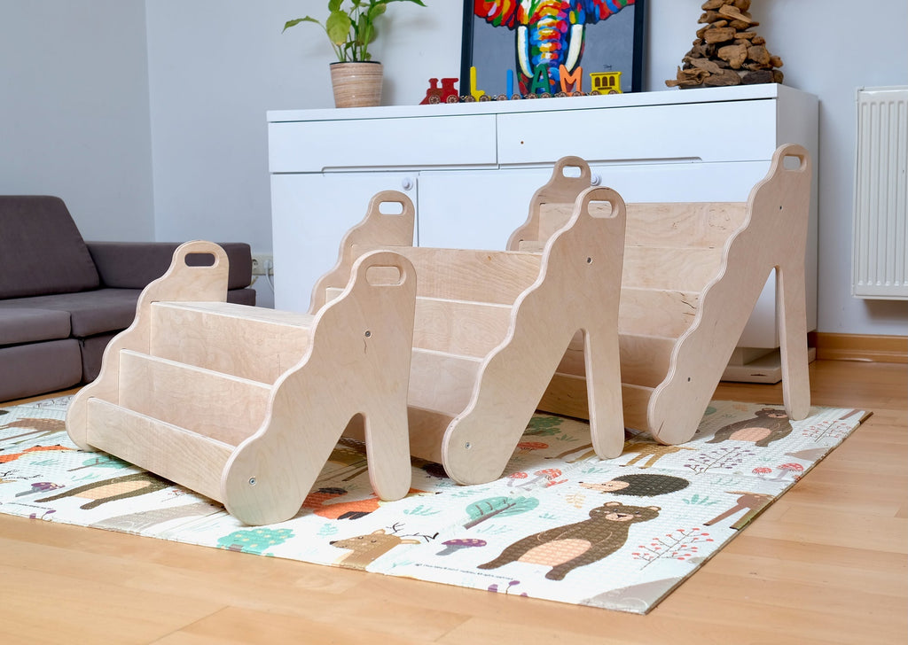 Bibliothèque Montessori en Bois avec Assise — Petit, Moyen ou Grand Format