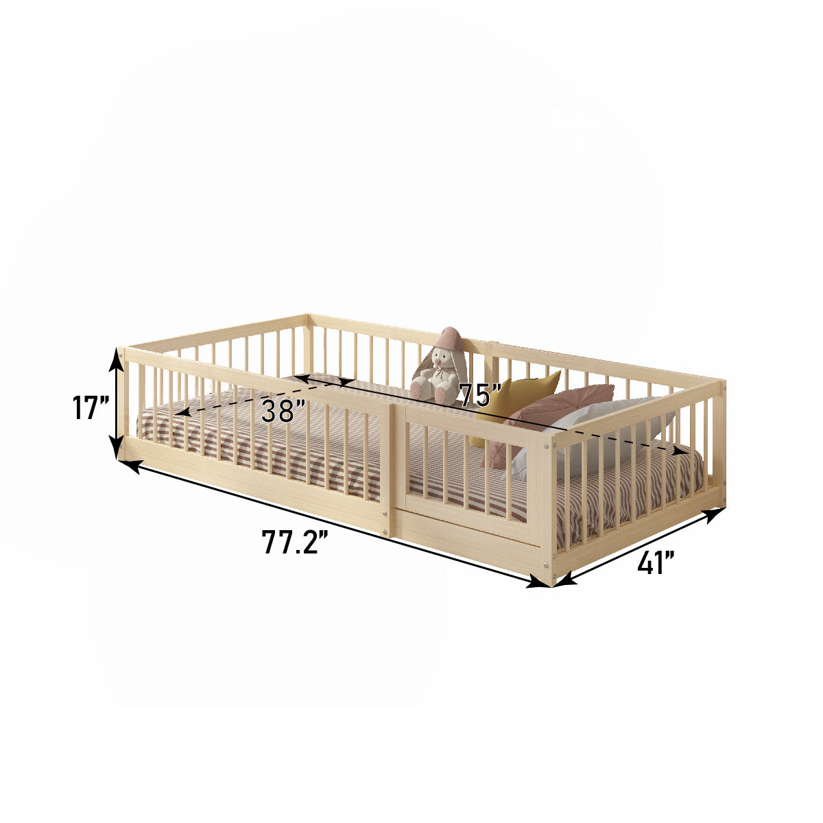 Lit au Sol Montessori en Bois Naturel — Modèle Dream Raft