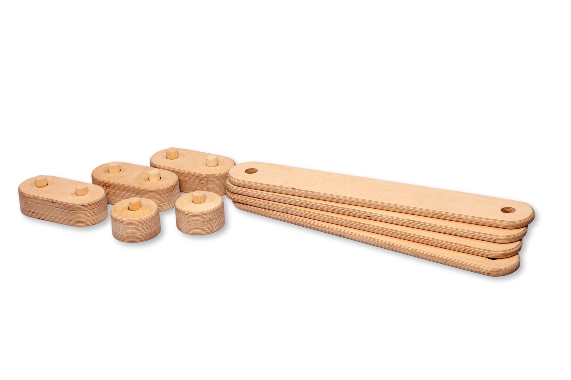 Poutre d'Équilibre Montessori avec Pierres de Gué — Set en Bois