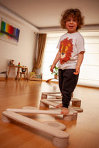 Poutre d'Équilibre Montessori avec Pierres de Gué — Set en Bois