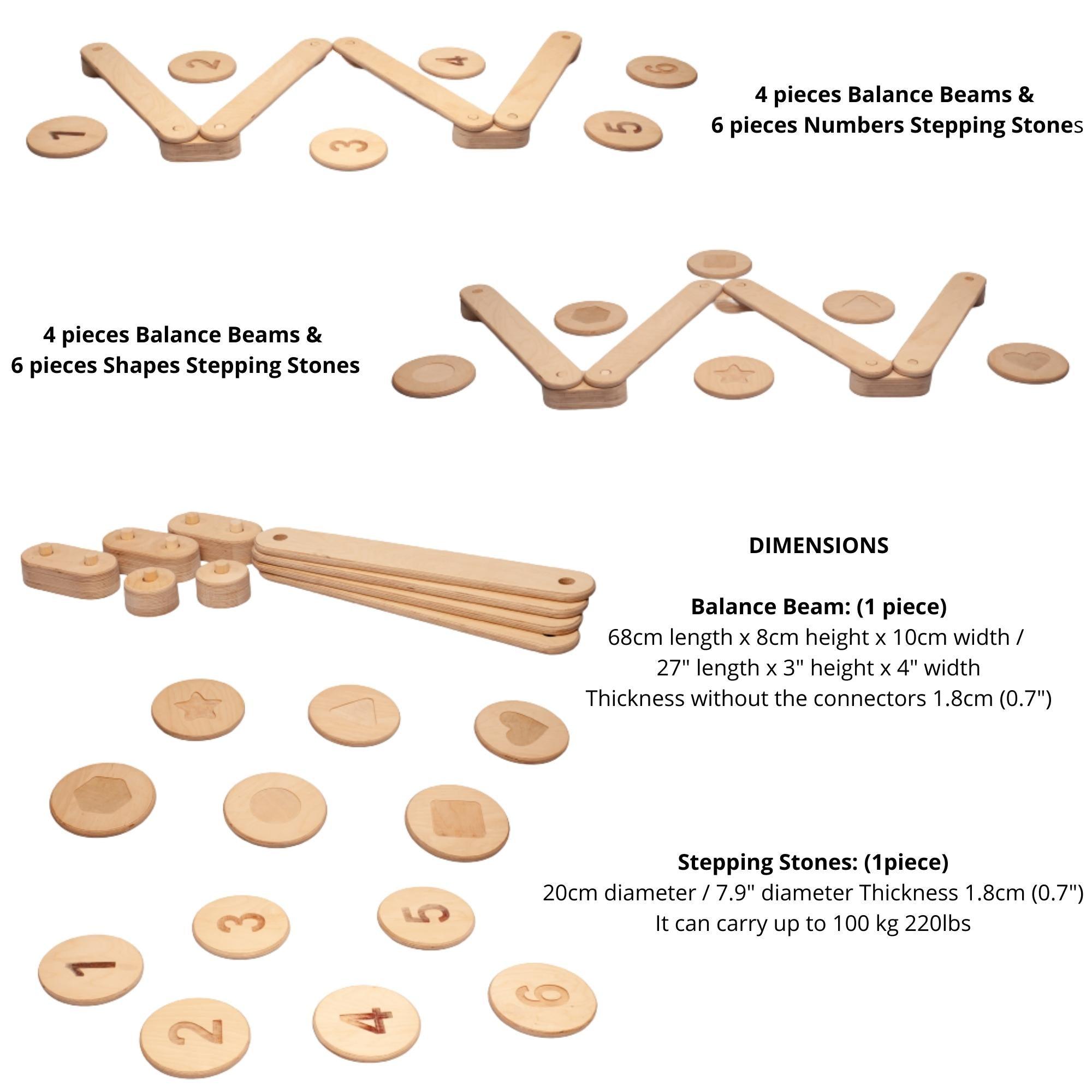 Poutre d'Équilibre Montessori avec Pierres de Gué — Set en Bois