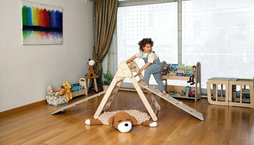 Triangle d'Escalade Pikler Pliable avec Rampe — Structure Montessori en Bois