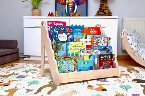 Bibliothèque Montessori en Bois avec Assise — Petit, Moyen ou Grand Format