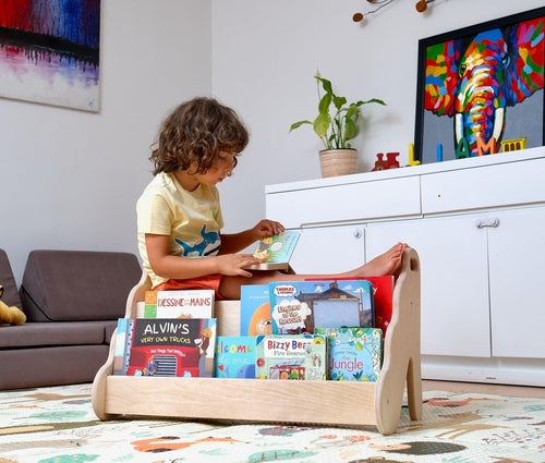 Bibliothèque Montessori en Bois avec Assise — Petit, Moyen ou Grand Format
